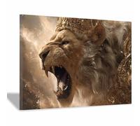 PUQAAEO Portraits d'animaux modernes Corona d'oro e leone affiches animalières pour salon, chambre,salle de bain,bureau,couloir, décoration murale de la maison(multicolore132)-60x90cm Incorniciato