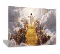 PUQAAEO Poster di Gesù Scala di Gesù Murali di Gesù，Murali su tela cristiani，Adatto per soggiorno, camera da letto della chiesaufficio(Bianco135)-30x45cm Incorniciato
