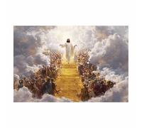 PUQAAEO Poster di Gesù Scala di Gesù Murali di Gesù，Murali su tela cristiani，Adatto per soggiorno, camera da letto della chiesaufficio(Bianco135)-50x70cm Non incorniciato