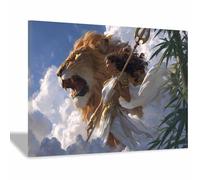 PUQAAEO stampe artistiche da parete su tela moderne Donna Guerriera & Leoni dipinti per camera da letto, soggiorno, cucina, decorazione da parete di casa(Multicolore)-80x120cm Incorniciato