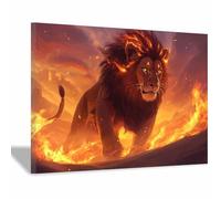 PUQAAEO tableau sur toile représentant la faune Fuoco e leone décoration murale, grande taille, pour salon, chambre, couloir, bureau, salle de bain(d'oro66)-70x100cm Incorniciato