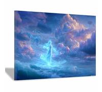 PUQAAEO Vista mare sulla spiaggia Il mare e la donna Immagini della spiaggia,Dipinto sull'oceano,Adatto per soggiorno, camera da letto, ufficio, bagno(blu105)-60x90cm Incorniciato