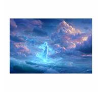 PUQAAEO Vista mare sulla spiaggia Il mare e la donna Immagini della spiaggia,Dipinto sull'oceano,Adatto per soggiorno, camera da letto, ufficio, bagno(blu105)-80x120cm Non incorniciato