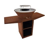 PUR LINE | Barbecue a carbone, legna o pellet in acciaio corten con piastra rotonda da 60 cm e griglia | Barbecue con supporto EFP57CO multifunzionale per esterni
