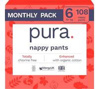 Pura Pannolini Mutandina Eco Taglia 6 (15kg+) - 6 x 18 (108 Totali), Usa e Getta per Pelli Sensibili e Inclini alle Allergie, Ipoallergenici