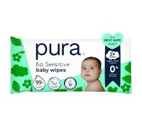 Pura salviette per neonato 60 pezzi, 99% acqua per pelle sensibile | Salviette umidificate senza profumo, senza plastica*, Aloe Vera Bio, Allergy UK, adatte dalla nascita