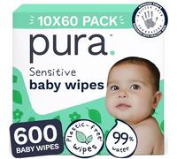 Pura Salviette Umidificate per Bambini, Multipack da 600 Pezzi, Extra Morbide, 3 Strati, 99% Acqua, Senza Plastica, Vegane, Senza Sostanze Tossiche, per Pelle Sensibile e a Tendenza Eczematosa
