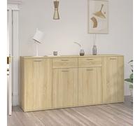 puraday Armadietto da cucina per sala da pranzo, 160 x 36 x 75 cm, in legno, per soggiorno, con un totale di 4 ante e 2 cassetti, design minimalista