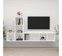 puraday Mobile per TV, 37 x 37 x 37 cm, set da 3 pezzi, in legno bianco, pensili per camera da letto, decorazione per la TV, soggiorno, stabile piastra superiore, mobile TV, molto spazio per