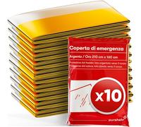 PURAHELP Coperta di salvataggio oro argento per emergenze (10 pezzi) - Coperta di emergenza resistente alle intemperie per il primo soccorso e per attività all'aperto, coperta compatta per auto,