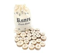 PURAJA Set di pietre runiche in legno, con alfabeto Alder Futhark, 25 pietre runiche in legno in sacchetto di cotone, set magico rune