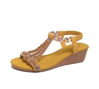 Puramala Sandali da donna con zeppa, stile bohémien, etnico, ricamati, comodi, antiscivolo, con cinturino, con elastico, suola leggera e morbida, per crociera, Stile X03 giallo, 38.5 EU