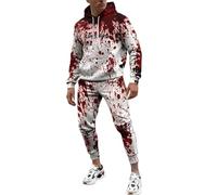 Puramala Tuta da uomo con stampa grafica, set da due pezzi composto da felpa con cappuccio e pantaloni casual da jogging con motivo schizzi di sangue per feste, Stil_r12 Multicolore, 5XL