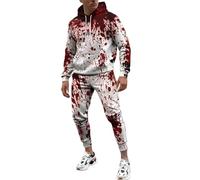 Puramala Tuta da uomo con stampa grafica, set da due pezzi composto da felpa con cappuccio e pantaloni casual da jogging con motivo schizzi di sangue per feste, Stil_r09 rosso, 5XL