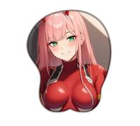 PUrar The Franxx Zero Two 3D Anime con poggiapolsi - Tappetino per mouse sexy in silicone, tappetino per mouse ergonomico, tappetino per scrivania in gel, tappetino per mouse da gioco