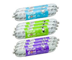 PURBELLO Rotolo per cani, cibo umido, confezione mista, 3 cavallo, 3 capra e 2 agnello, cibo per cani monoproteine ad alto contenuto di carne, resistente al taglio e senza cereali (8 x 400 g)
