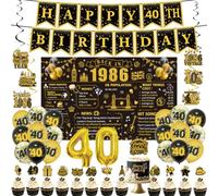 PURCAFT 43 decorazioni per il 40° compleanno in oro nero includono striscioni di buon compleanno indietro nel 1986 Sach da appendere turbinii palloncini per torte e cupcake per 40° compleanno
