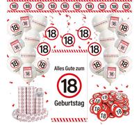 PURCAFT Cartello stradale per il 18° compleanno, decorazione per uomini e donne, set per feste con striscione, ghirlanda, palloncini, nastro di barriera e stelle filanti