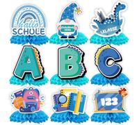 PURCAFT Decorazione per l'inizio della scuola 2026, 9 pezzi, decorazione da tavolo a nido d'ape, con scritta "Hello School", dinosauro, lettere ABC, decorazione per l'inizio della scuola, per bambini