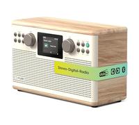 Pure Classic H6 radio estéreo digital con DAB+, FM, Bluetooth 5.3, USB/AUX, pantalla TFT 2,4", mando, doble alarma, temporizador de sueño y de cocina, 2×15 W, 80 presintonías - Blanco algodón/Roble