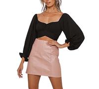 Pure Color Word Sexy Exposed Laccio ombelicale a maniche lunghe Strap Top Fashion Square T-shirt asimmetrica da donna, Nero , XL