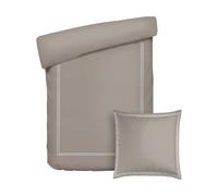 Pure Cotton Parure da letto 2 pezzi, copripiumino 135 x 200 cm e federa 80 x 80 cm, 100% raso di cotone, 80 fili/cm², 120 GSM, certificato Oeko-TEX, Silhouette, colore: Bianco/Tortora