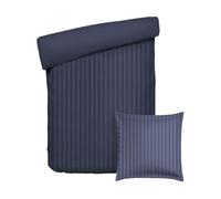 Pure Cotton Parure da letto 2 pezzi, copripiumino 140 x 200 cm e federa 63 x 63 cm, 100% raso di cotone a righe tessute Dobby, 80 fili/cm², 120 GSM- Oeko-TEX- Dobby - blu scuro