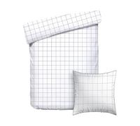 Pure Cotton Parure da letto 2 pezzi, copripiumino 140 x 200 cm e federa 63 x 63 cm, 100% raso di cotone, 80 fili/cm², 120 GSM, certificato Oeko-TEX, a quadretti, bianco/blu
