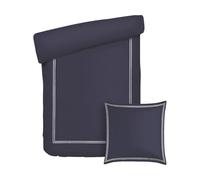 Pure Cotton Parure da letto 3 pezzi, copripiumino 140 x 200 cm e 2 federe 63 x 63 cm, 100% raso di cotone, 80 fili/cm², 120 GSM, certificato Oeko-TEX- Silhouette, bianco/blu scuro