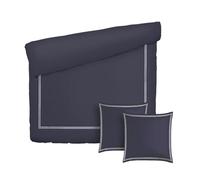 PURE COTTON Parure da letto 3 pezzi per 2 persone, copripiumino 200 x 220 cm, 2 federe 80 x 80 cm, 100% raso di cotone, 80 fili/cm², 120 GSM, certificato OEKO-TEX, Silhouette, bianco/blu scuro