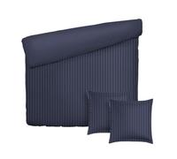 Pure Cotton Parure da letto 3 pezzi per 2 persone, copripiumino 240 x 220 cm e 2 federe 63 x 63 cm, 100% raso di cotone a righe tessute Dobby, 80 fili/cm², 120 GSM- Oeko-TEX- Dobby blu scuro