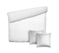 Pure Cotton Parure da letto 3 pezzi per 2 persone, copripiumino 240 x 220 cm e 2 federe 80 x 80 cm, 100% raso di cotone a righe tessute Dobby, 80 fili/cm², 120 GSM- Oeko-TEX- Dobby bianco