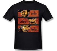 Pure Cotton The Good The Bad And Ugly Graphic T Shirt for Male Il Buono Brutto Cattivo Tee Shirt Swag Tees Black M