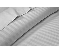 Pure Dreams - Set di lenzuola per letto singolo, 5 pezzi, lenzuolo con angoli, lenzuolo piano, copripiumino e 2 federe (35 cm), tasca profonda (35 cm), 100% cotone, 400 fili, a righe grigio chiaro