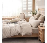 PURE ERA - Set copripiumino in jersey 100% cotone erica super morbido e confortevole design classico a righe, con chiusura a cerniera, beige a righe