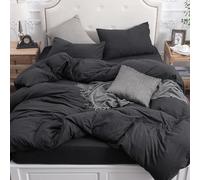 PURE ERA Set copripiumino in jersey lavorato a maglia, 100% cotone, super morbido, comodo, 3 pezzi, con chiusura a cerniera (grigio antracite, queen size)