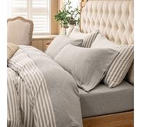 PURE ERA Set di lenzuola in jersey lavorato a maglia, 100% cotone mélange, super morbide, comode, traspiranti, per materassi fino a 50,8 cm con tasca extra profonda (grigio chiaro mélange, queen size)