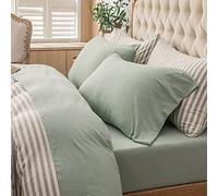 PURE ERA Set di lenzuola in jersey lavorato a maglia, 100% cotone, super morbide, comode, traspiranti, per materassi fino a 50,8 cm con tasca extra profonda (verde salvia a tinta unita, misura Queen)