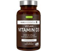 Pure & Essential Vitamina D3 Vegana 1000Iu Colecalciferolo Fornitura per 1 Anno|