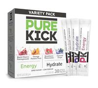 PURE KICK Energy and Hydrate Singles To Go Drink Mix Variety Pack, Black Cherry Melograno, Orange Passion Fruit, Strawberry Anguria e Concord Grape, 30 pezzi (confezione da 1)