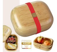 Pure Lunch Box con elastico, 100% bambù, per ufficio, con magneti, 1000 ml, di alta qualità, per esterni, ecologico, senza plastica, senza BPA, fatto a mano