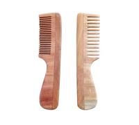 Pure Neem Wood Set di 2 pettini a denti larghi e fini con manico