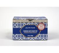 Pure Now Hamam - Set di sapone naturale, 3 x 200 g, 100% olio d'oliva, vegano, fatto a mano, senza profumi, con guanto esfoliante per la pelle sensibile