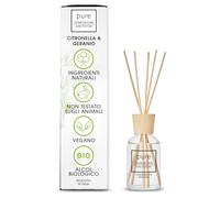 PURE ROOM EDITION 100 ml profumo ambiente citronella e geranio: ingredienti naturali, vegano e senza sperimentazione su animali, alcool biologico, diffusore con bastoncini Made in Italy