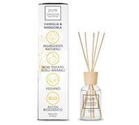 PURE ROOM EDITION 100 ml profumo per ambienti vaniglia e mandorla: ingredienti naturali, vegani e senza sperimentazione su animali, alcool biologico, diffusore con bastoncini Made in Italy