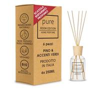 PURE ROOM EDITION 6 x 250 ml profumo per ambienti di pino e accenti verdi: ingredienti naturali, vegani e senza sperimentazione su animali, alcool biologico, diffusore con bastoncini Made in Italy, 1