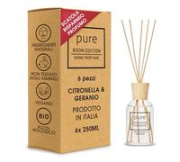 PURE ROOM EDITION SparBox 6 X 250 ml Profumo per ambienti, citronella e geranio: ingredienti naturali, vegani e senza sperimentazione animale, alcool biologico, diffusore con bastoncini Made in Italy
