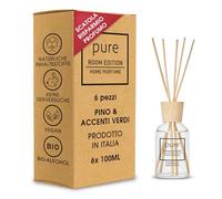 PURE ROOM EDITION SparBox 6x 100ml Profumo per ambienti Pino & accenti verdi: ingredienti naturali, vegano & senza test su animali, Bio-Alcol, Diffusore con bacchette prodotto in Italia, 1 cartone