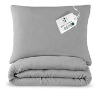 pure shores Biancheria da letto in mussola, 135 x 200 cm, bio | set di biancheria da letto 100% cotone con GOTS | chiusura lampo | 1 cuscino | grigio chiaro