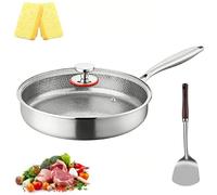 Pure Titanium Frying Pan, 18/10 Stainless Steel Hammered & Fish Scale Surface, Scratch Resistant Non-Stick Pan with Lid, PTFE & PFOA Free, Induction Compatible, Dishwasher Safe (24CM,With Lid)
